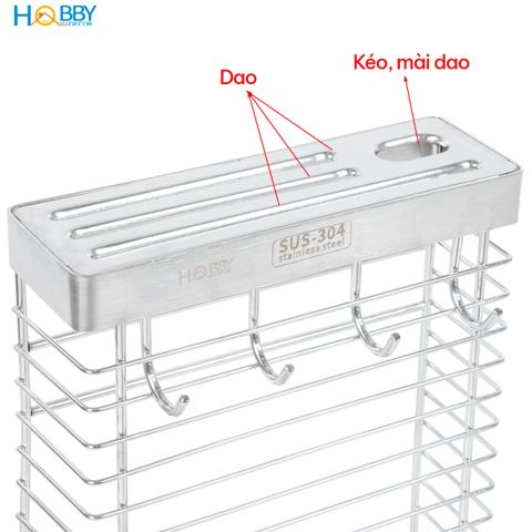 Kệ để dao kéo có móc treo khăn inox 304 dán tường Hobby home decor TD1
