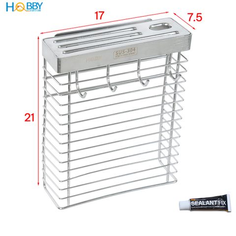 Kệ để dao kéo có móc treo khăn inox 304 dán tường Hobby home decor TD1