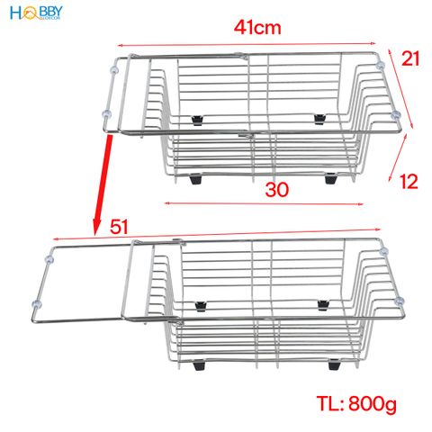 Khay đựng chén đĩa gác bồn rửa chén co giãn inox 304 Hobby home decor KDC5