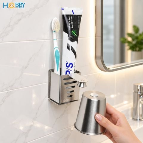 Bộ kệ để bàn chải đánh răng kèm ly inox 304 Hobby Home Decor KBC5