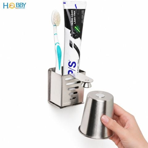 Bộ kệ để bàn chải đánh răng kèm ly inox 304 Hobby Home Decor KBC5