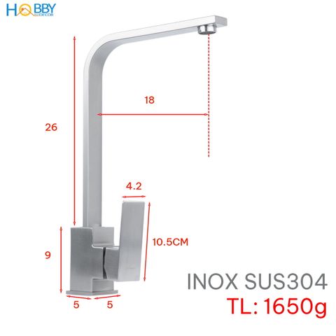 Vòi nước rửa chén nóng lạnh Inox 304 chân vuông Hobby Home Decor RCD2