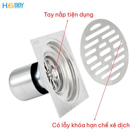 Phễu thoát sàn ngăn mùi hôi inox 304 size 12x12 Hobby home decor PTS1