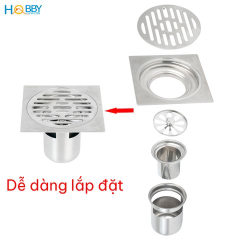 Phễu thoát sàn ngăn mùi hôi inox 304 size 12x12 Hobby home decor PTS1