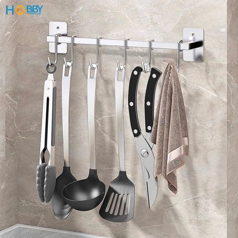 Thanh treo dụng cụ nhà bếp kèm móc treo inox 304 Hobby home decor TTB