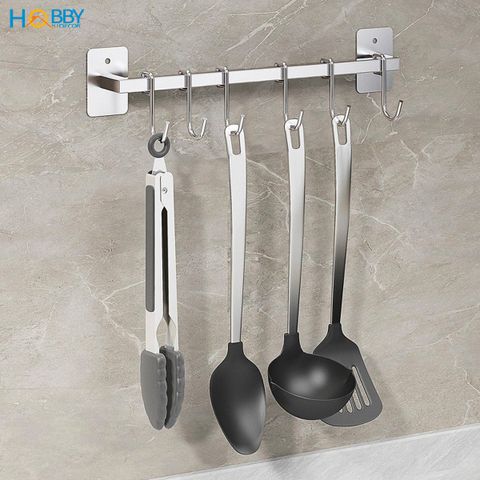 Thanh treo dụng cụ nhà bếp kèm móc treo inox 304 Hobby home decor TTB