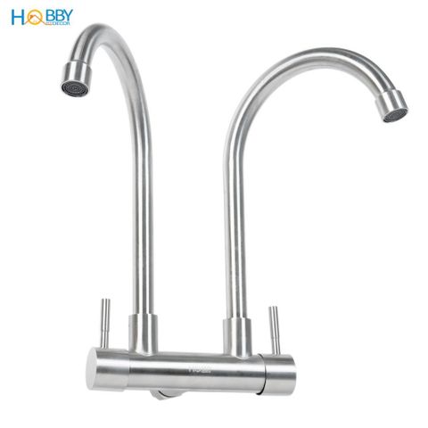 Vòi rửa chén gắn tường 2 đầu xả inox 304 Hobby home decor G2D