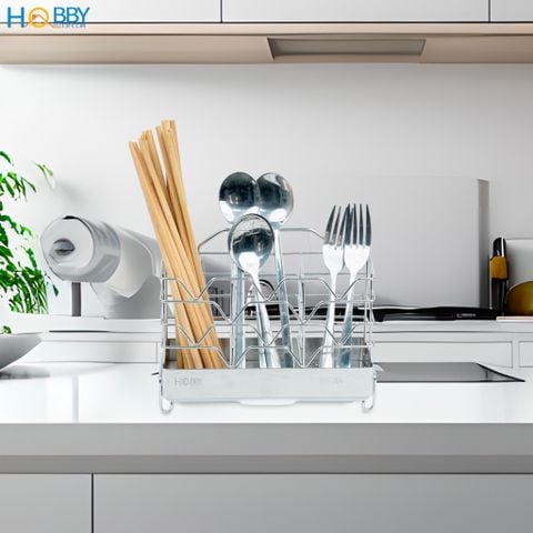 Kệ để đũa muỗng 3 ngăn Inox 304 dán tường Hobby home decor DM06 có miếng dán
