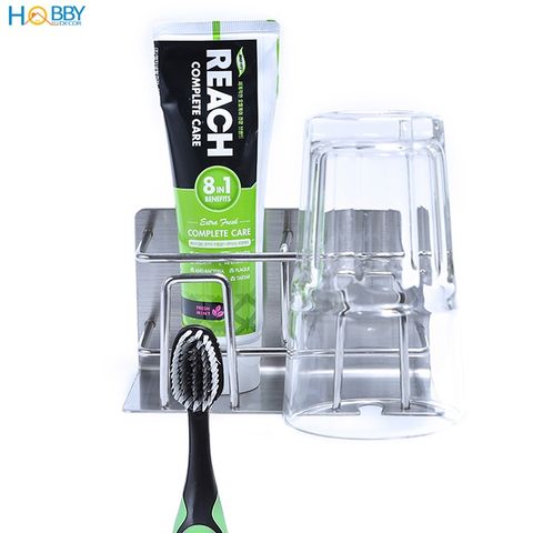 Kệ để bàn chải kem đánh răng 2 ngăn dán tường nhà tắm Hobby Home Decor CD3 Inox 304 kèm keo dán tường