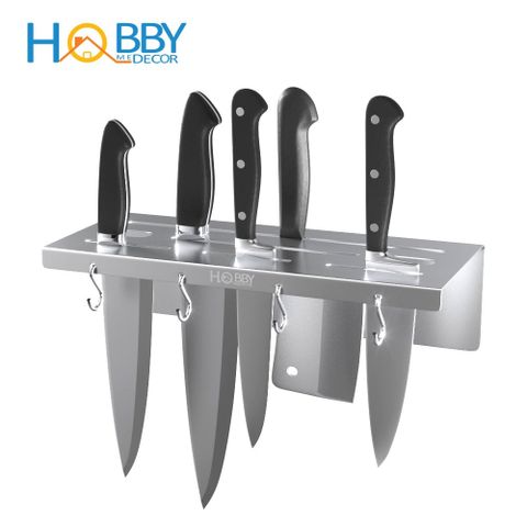 Kệ để dao kéo Inox 304 dán tường HOBBY Home Decor KDT có sẵn 4 móc treo - kèm keo dán