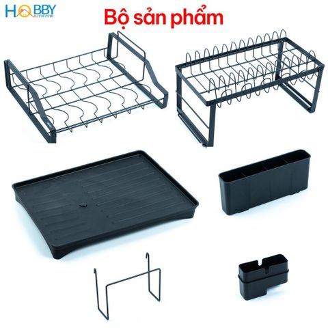 Kệ chén 2 tầng đa năng 3 trong 1 sơn đen Hobby home decor KC6