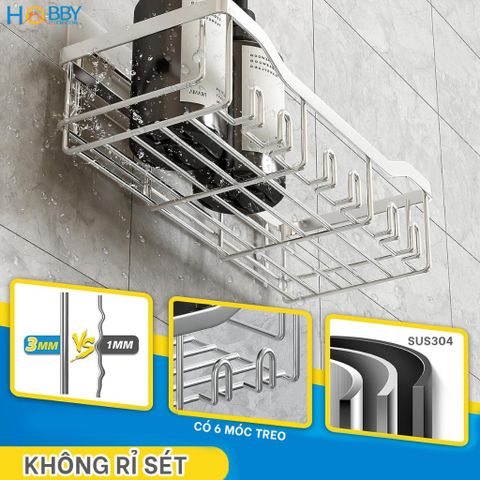 Bộ 5 kệ để đồ phòng tắm đa năng dán tường Hobby home decor K5MT inox 304