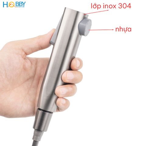 Bộ vòi xịt rửa toilet có van đa năng màu xám Hobby home decor VSR9 inox 304 dây lò xo
