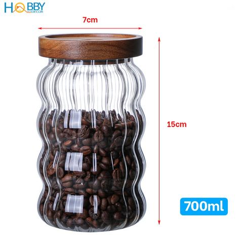 Hủ thủy tinh đựng hạt nắp gỗ kín Hobby home decor HUNG3