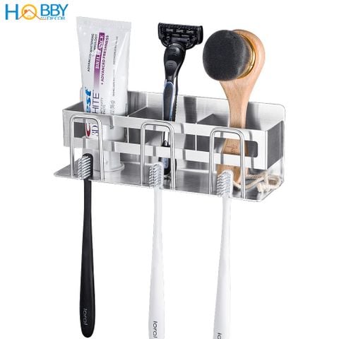 Kệ để bàn chải đa năng 3 ngăn dán tường Hobby home decor CD4B inox 304 sơn đen