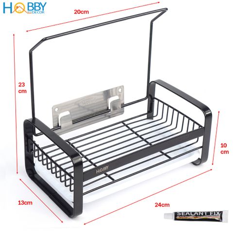 Kệ để đồ rửa bát màu đen dán tường Hobby Home Decor KRC10 có khay hứng nước - loại inox 304 có keo dán