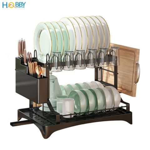 Kệ chén 2 tầng đa năng 3 trong 1 sơn đen Hobby home decor KC6
