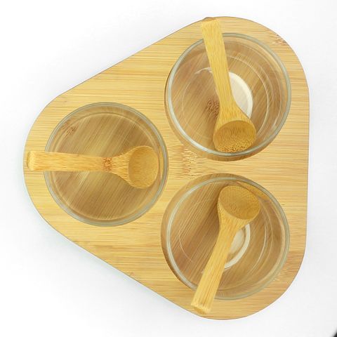 Bộ 3 hủ thủy tinh đựng gia vị khay gỗ Hobby Home Decor VTG có muỗng