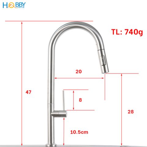 Vòi rửa chén dây rút 1 đầu lạnh inox 304 Hobby home decor VDR14 2 chế độ phun