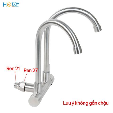 Vòi rửa chén gắn tường 2 đầu xả inox 304 Hobby home decor G2D
