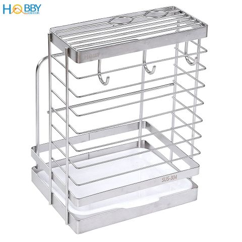 Kệ cắm dao keo thớt có 3 móc treo đồ inox 304 Hobby Home Decor DD2N3