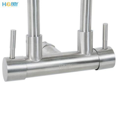 Vòi rửa chén gắn tường 2 đầu xả tăng áp inox 304 Hobby home decor G2T