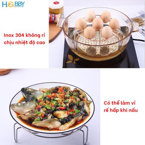 Bộ 2 vỉ rế hấp đựng trứng inox 304 đa năng Hobby home decor VR2T