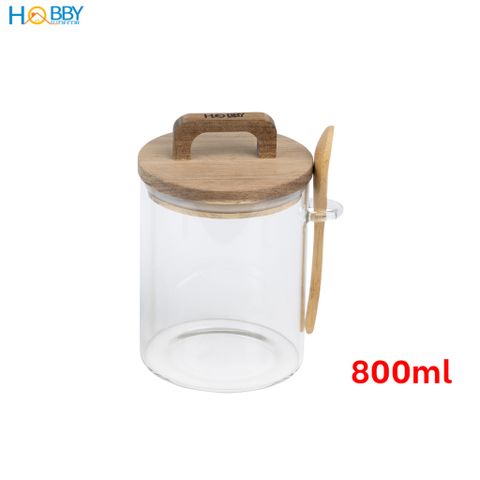 Hũ thuỷ tinh nắp gỗ có muỗng ron cao su Hobby home decor LTT3 dung tích tuỳ chọn