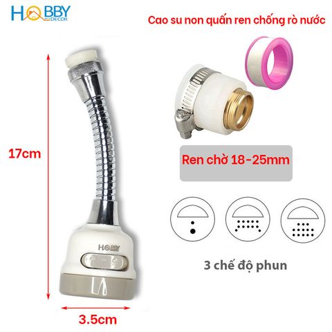 Bộ đầu nối vòi rửa bát tăng áp nối dài thân mềm 3 chế độ phun Hobby Home Decor VSTADAY kèm đầu chuyển ren