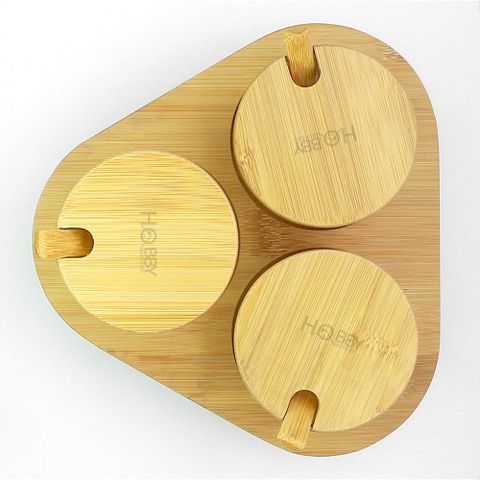 Bộ 3 hủ thủy tinh đựng gia vị khay gỗ Hobby Home Decor VTG có muỗng