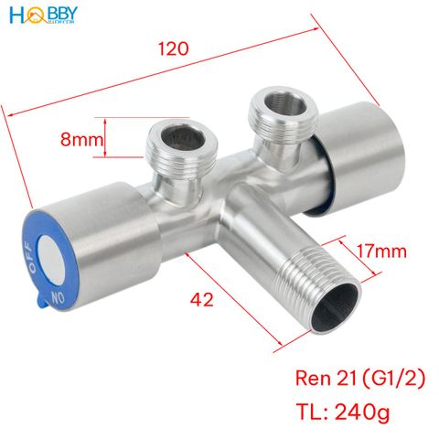 Van chia nước 2 đầu ren ngoài 21 inox 304 Hobby home decor DNV6