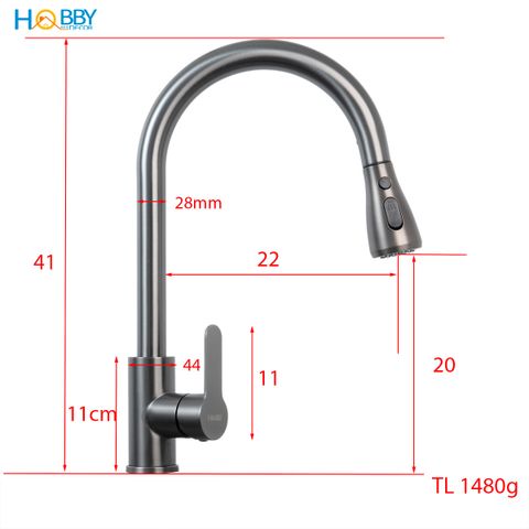 Vòi rửa chén nóng lạnh dây rút inox 304 sơn xám Hobby home decor VDR15