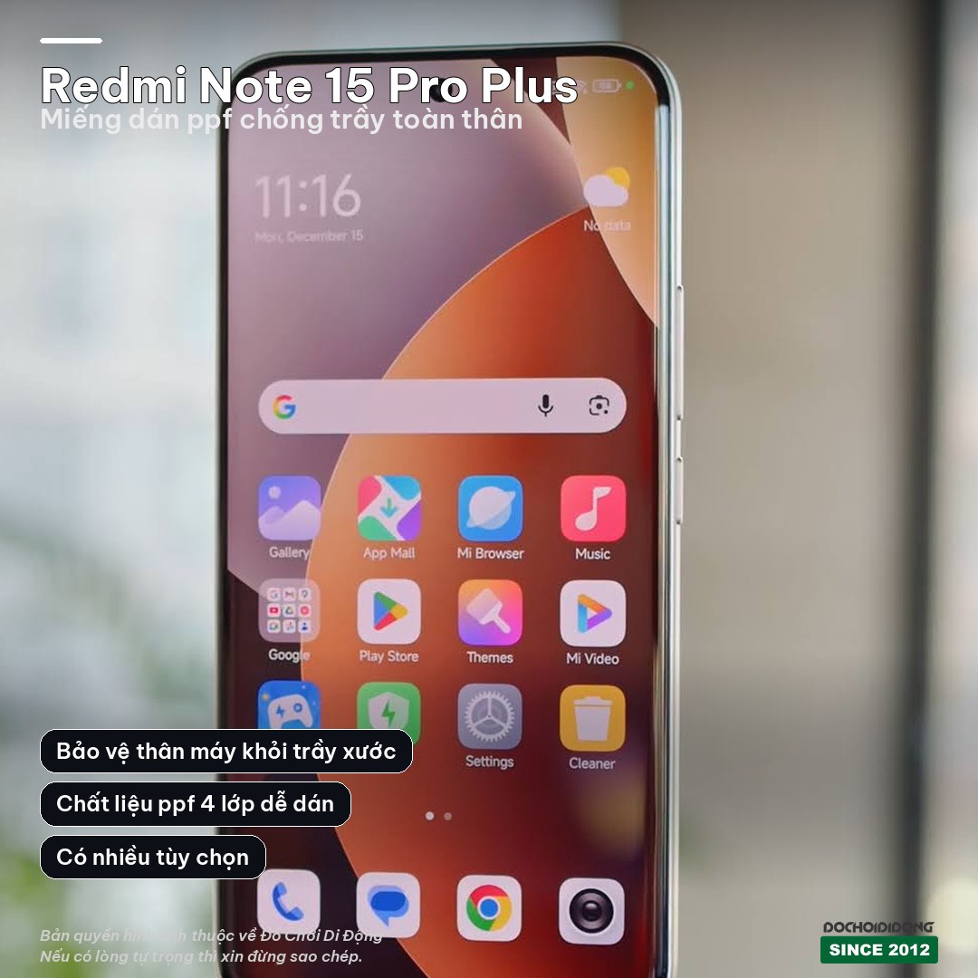 Miếng dán PPF 4 lớp bảo vệ mặt lưng và khung viền cho Redmi Note 15 Pro Plus