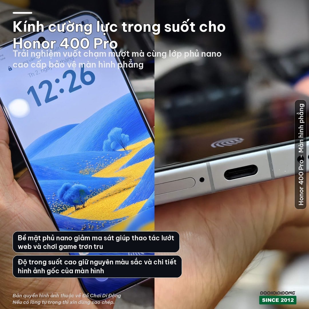 Kính Cường Lực Trong Suốt Siêu Mượt Cho Honor 400 (Màn Hình Phẳng)