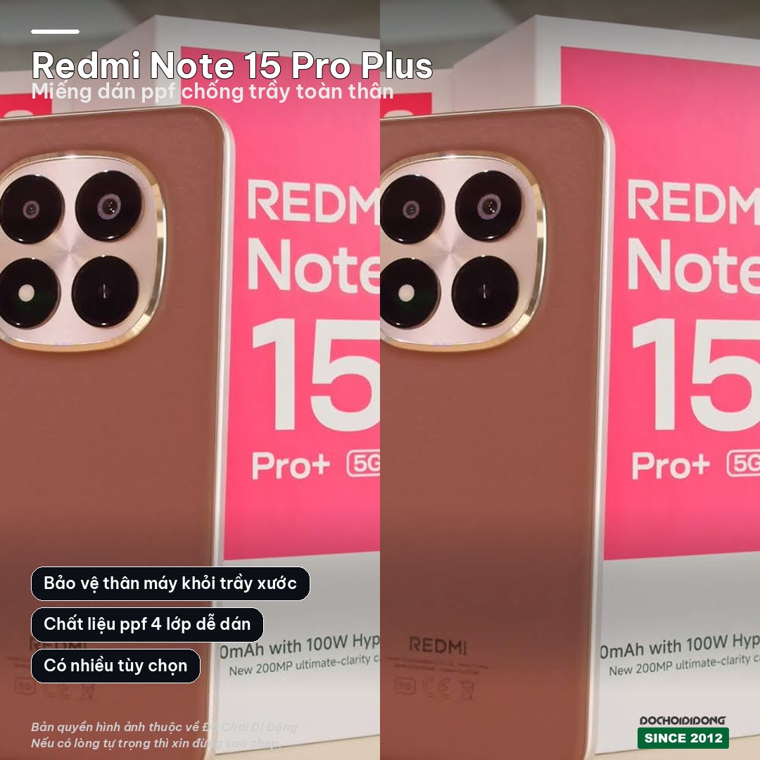 Miếng dán PPF 4 lớp bảo vệ mặt lưng và khung viền cho Redmi Note 15 Pro Plus