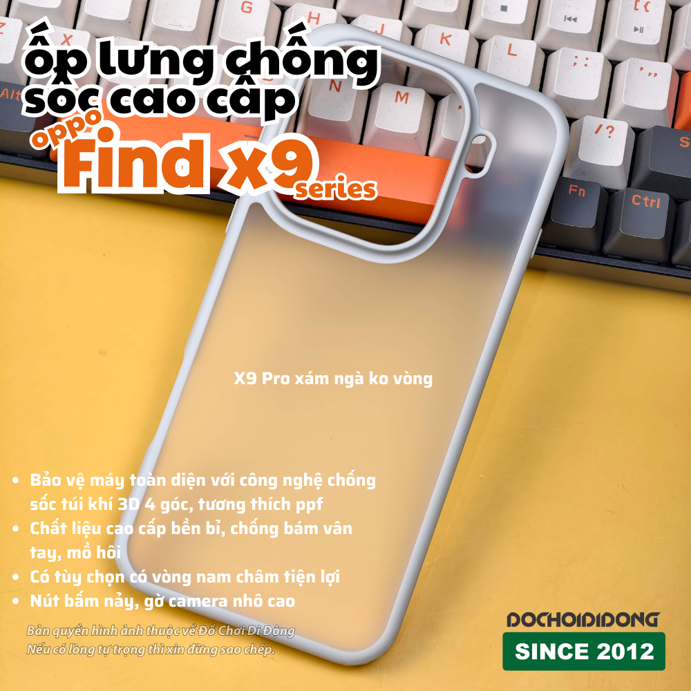 Ốp Lưng Chống Sốc Oppo Find X9 / X9 Pro / X9 Ultra (Lưng Cứng Viền Dẻo, Có Vòng Nam Châm)