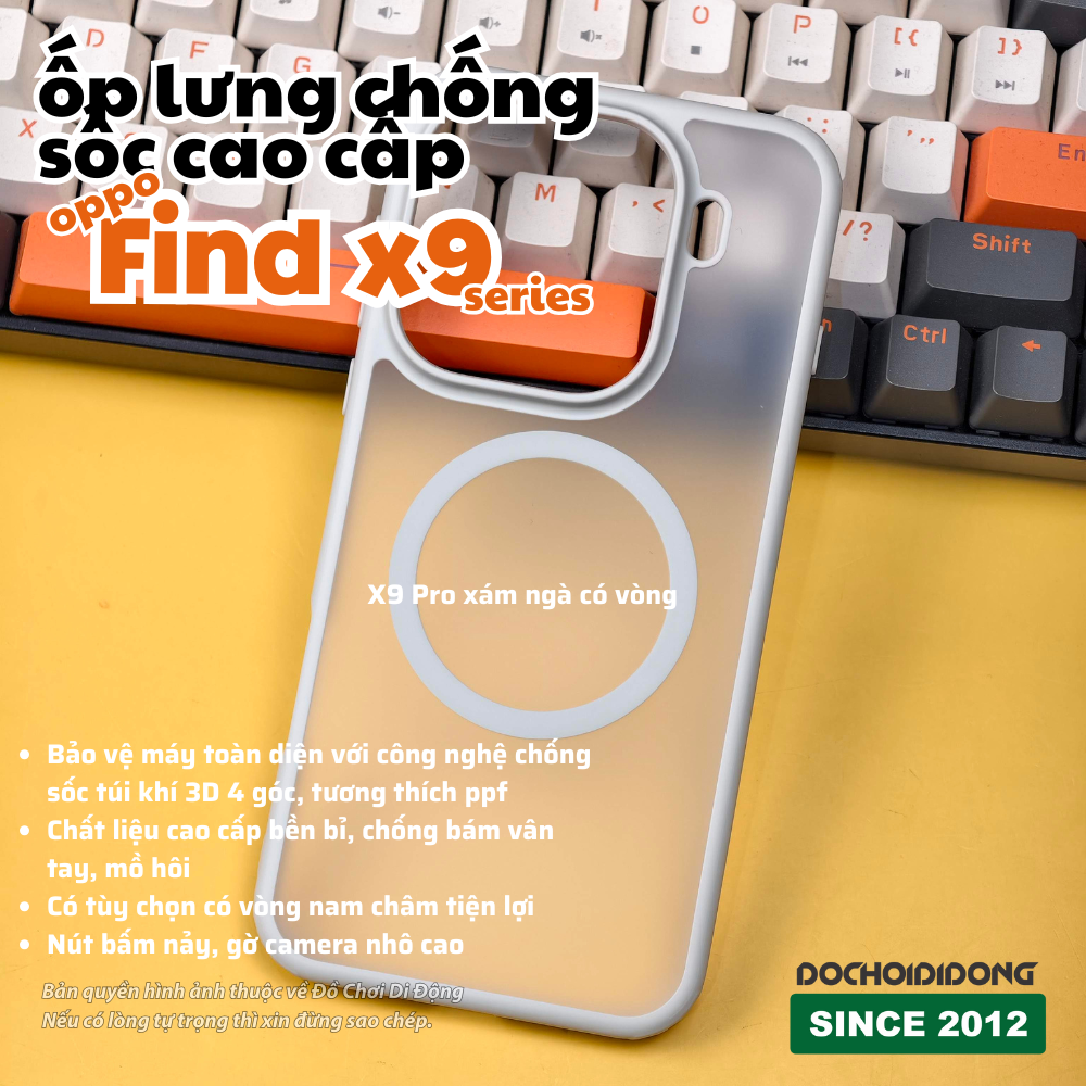 Ốp Lưng Chống Sốc Oppo Find X9 / X9 Pro / X9 Ultra (Lưng Cứng Viền Dẻo, Có Vòng Nam Châm)
