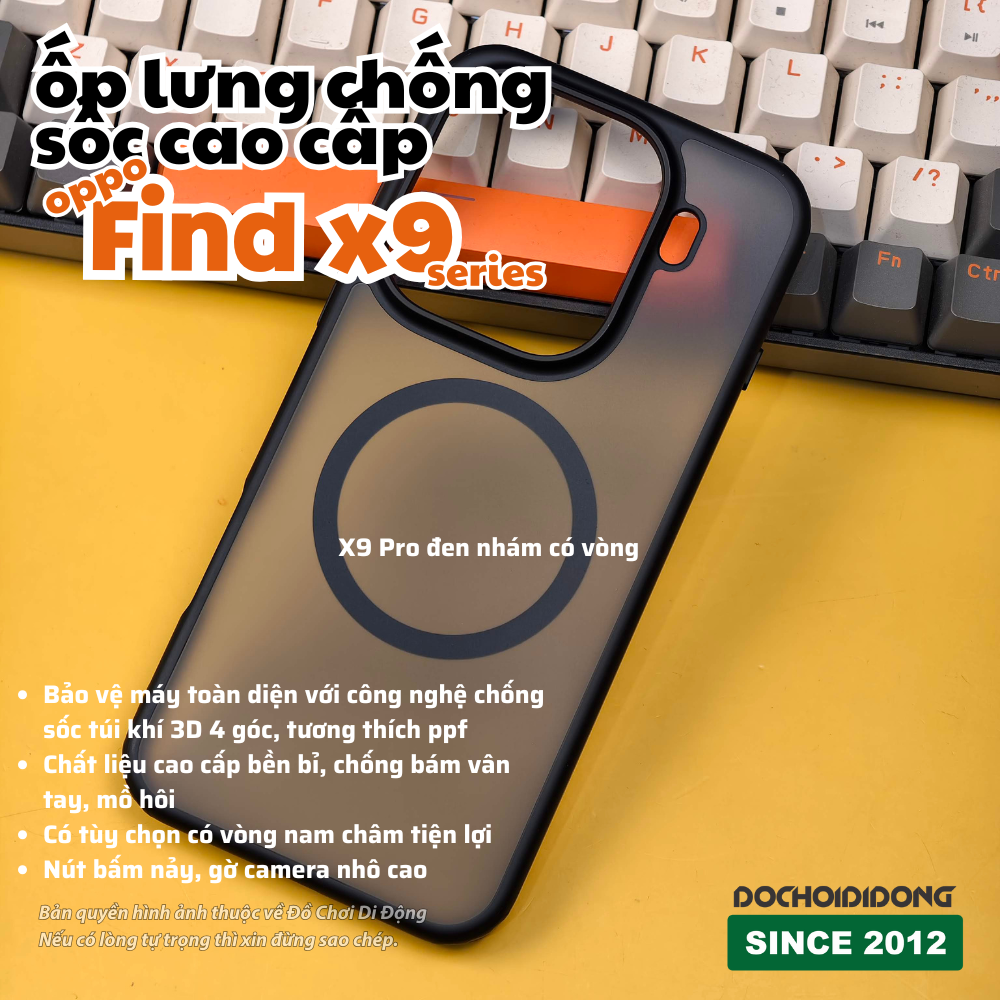 Ốp Lưng Chống Sốc Oppo Find X9 / X9 Pro / X9 Ultra (Lưng Cứng Viền Dẻo, Có Vòng Nam Châm)