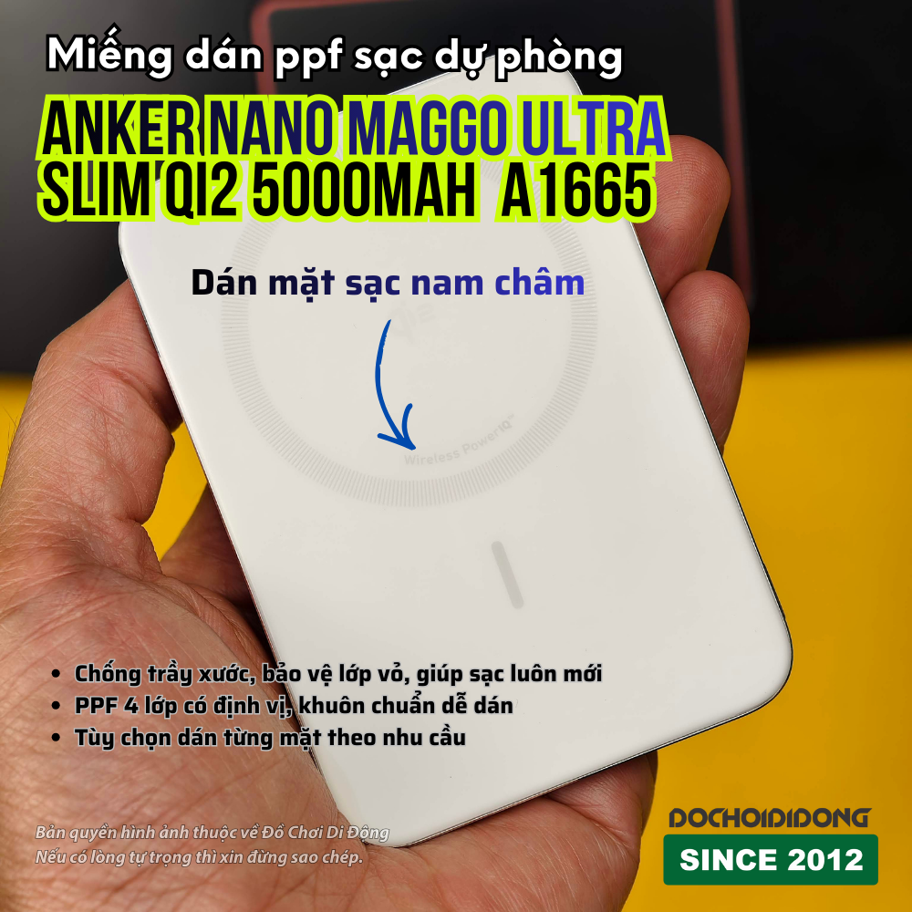Miếng Dán PPF Anker MagGo Qi2 A1665 5000mah: Chống Xước Dăm, Không Ảnh Hưởng Sạc Không Dây