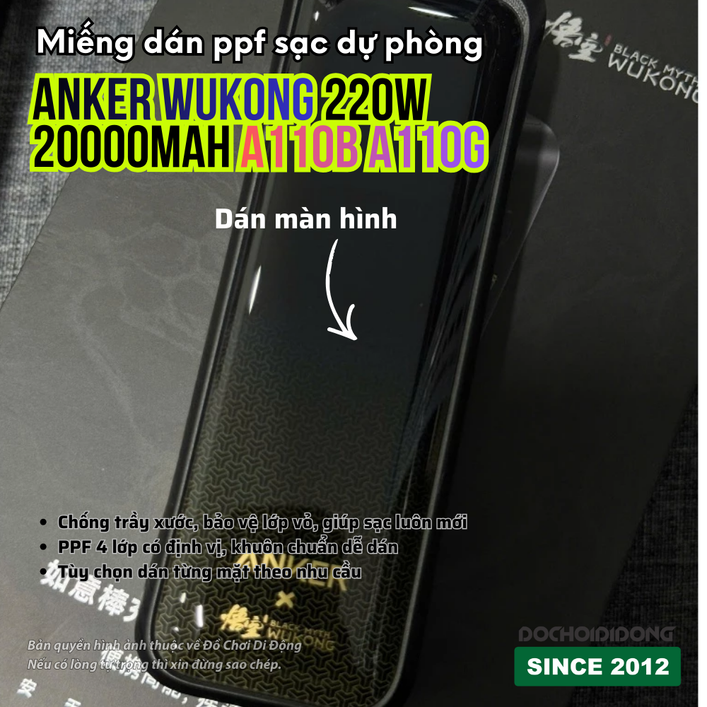 Miếng Dán PPF Chống Trầy Xước Sạc Dự Phòng Anker Wukong 220W 20000mAh (Màn Hình/Cổng/Đáy)