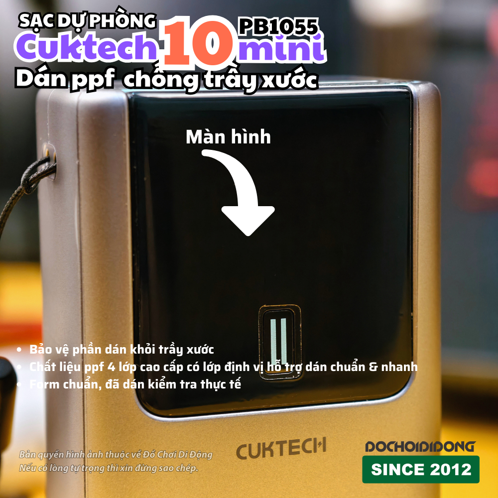 Miếng dán PPF màn hình sạc dự phòng Cuktech 10 Mini trong cao cấp