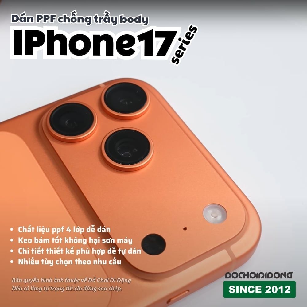 Miếng Dán PPF Chống Trầy Toàn Diện - Bảo Vệ Lưng, Viền, Camera, Màn Hình cho iPhone 17 Pro Max Air