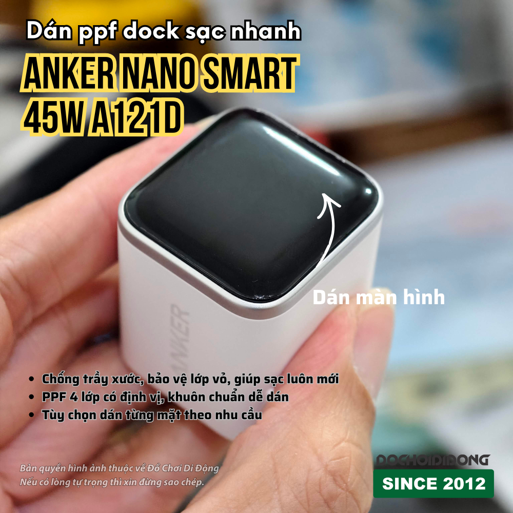 Dán PPF Chống Trầy Xước Củ Sạc Anker Nano Smart 45W A121D (Full Body/Mặt Đen Bóng)