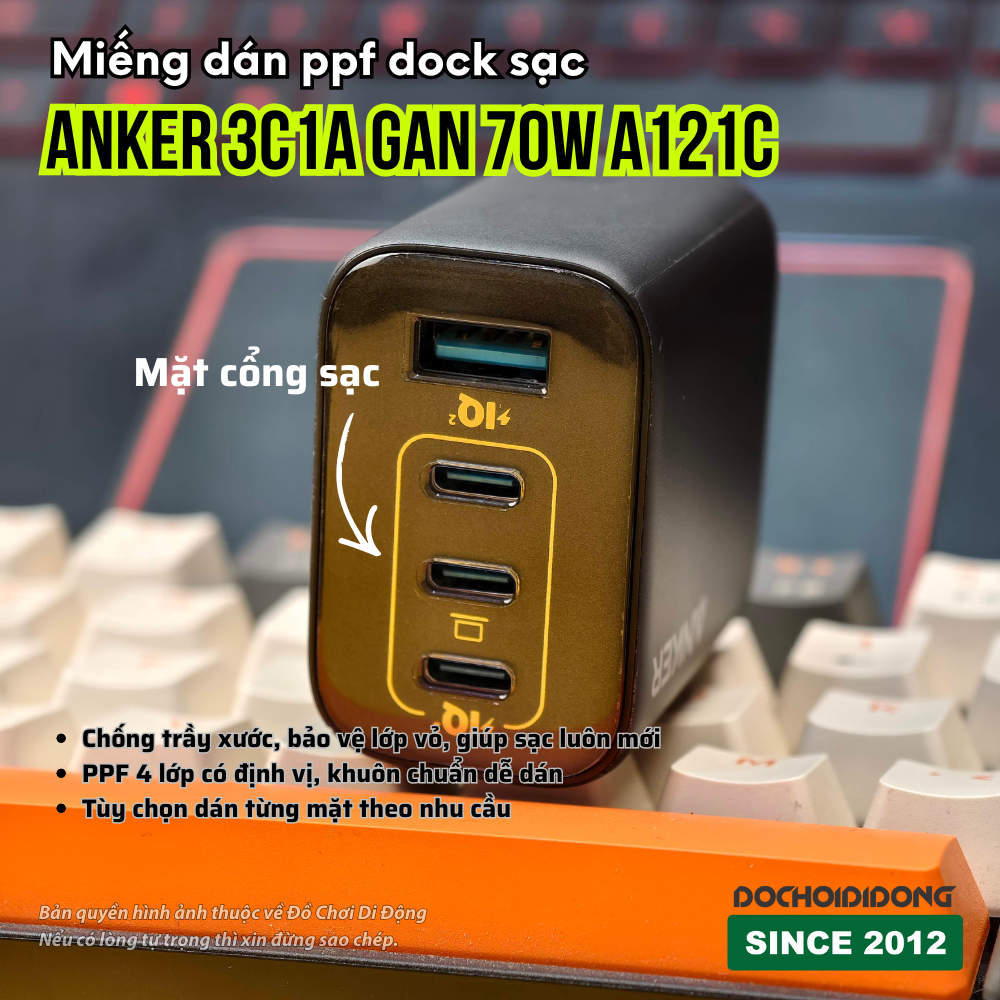Miếng Dán PPF Dock Sạc Anker Zolo 3C1A GaN 70W (A121C) - Bảo Vệ Chống Trầy Xước, Khuôn Chuẩn