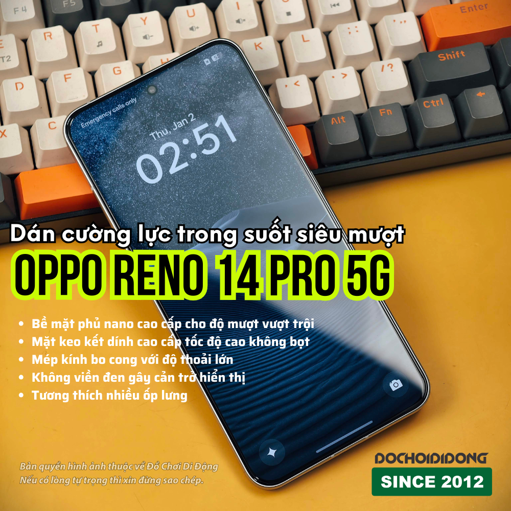 Dán cường lực cao cấp cho Oppo Reno 14 Pro 5G Zacase trong suốt không viền đen