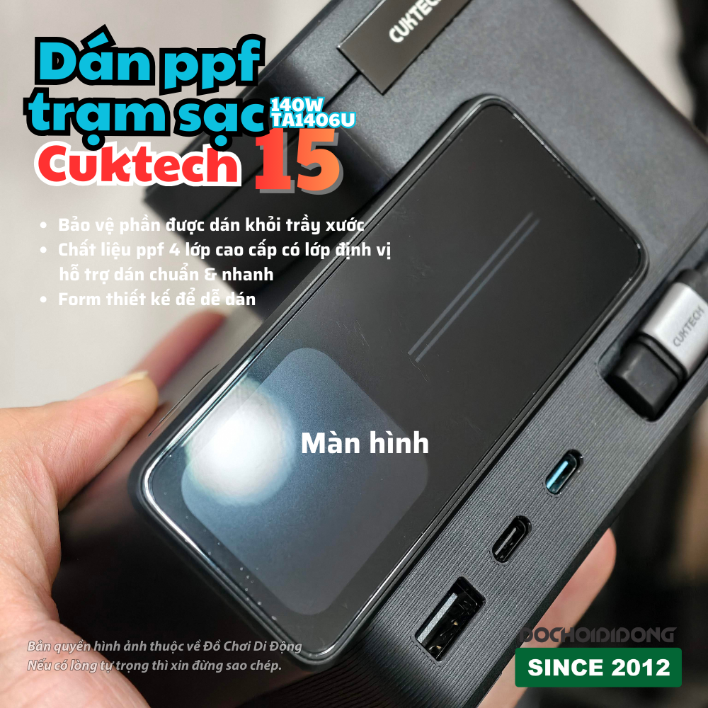 Miếng Dán PPF Trạm Sạc Cuktech 15 140W TA1406U – Film Bảo Vệ Chống Trầy, Chống Bám Vân Tay, Dễ Dán