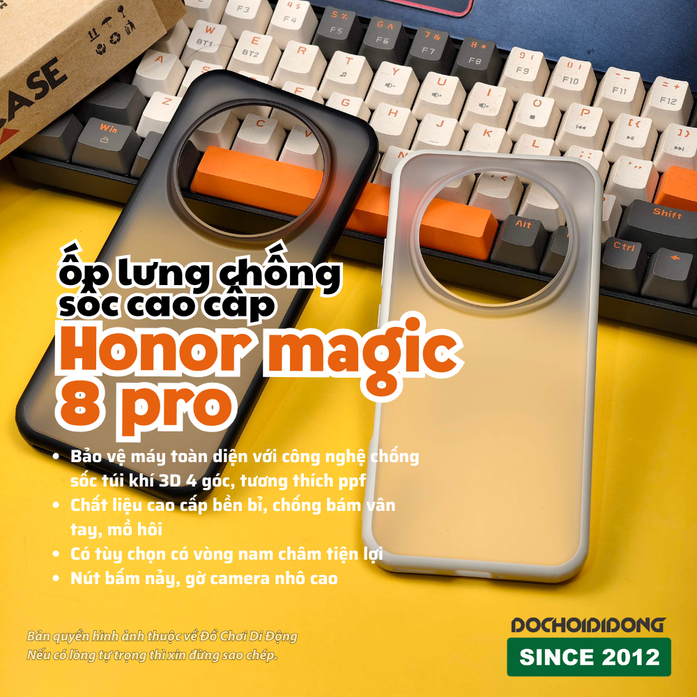 Ốp Lưng Chống Sốc Honor Magic 8 Pro (Lưng Cứng Viền Dẻo, Gờ Camera Cao) - Chống Bám Vân Tay