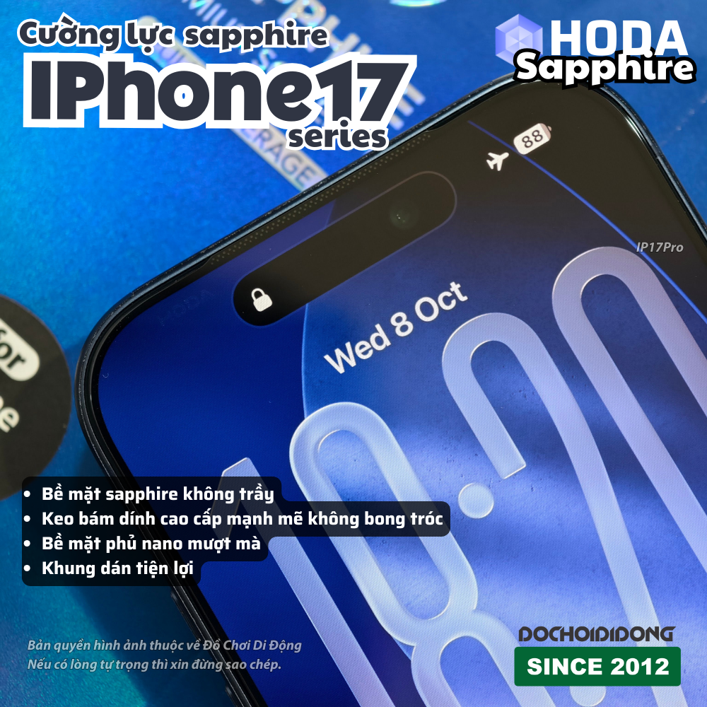 Miếng Dán Cường Lực Màn Hình IPhone 17 Pro Max Hoda Sapphire