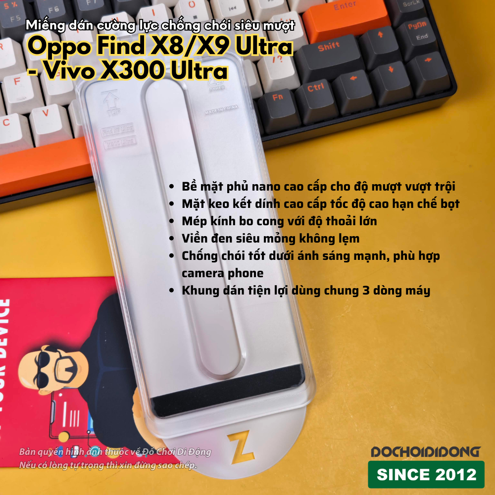 Miếng dán kính cường lực chống chói AR siêu mượt cho Oppo Find X8 Ultra / Find X9 Ultra / Vivo X300 Ultra có khung trợ dán