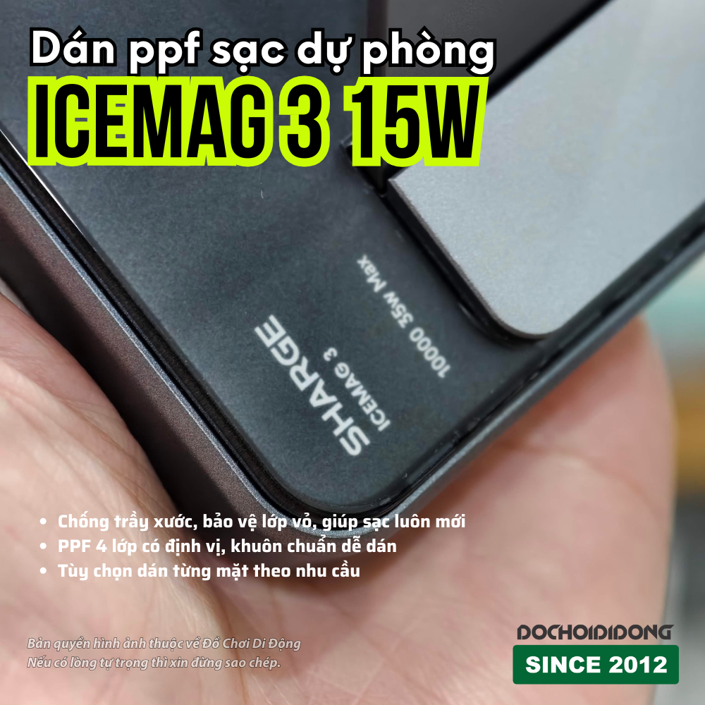 Dán PPF Bảo Vệ Mặt Trong Suốt Sạc Dự Phòng Sharge Icemag 3 15W (Chống Trầy, Tự Phục Hồi)